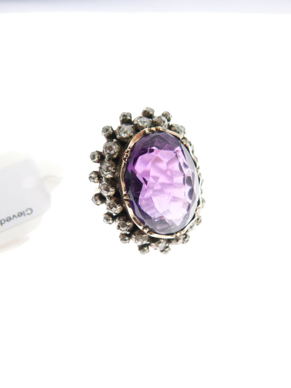 Late 19th Century amethyst and diamond cluster ring, unmarked, the oval cut measuring - Image 2 of 7