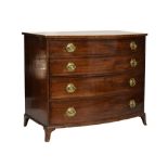 Early 19th Century inlaid mahogany bowfront chest, of four long drawers, with crossbanded and