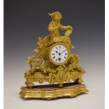 Late 19th Century French gilt spelter mantel clock, the three-inch white Roman dial initialled