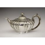 Victorian silver teapot, of compressed melon-lobed form, London 1862, sponsor William Wrangham
