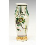Chinese Canton Famille Verte porcelain hexagonal baluster vase, the waisted neck applied with Dogs