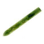 Nephrite jade blade paperknife, 11.7cm long x 1.4cm wide, 10g gross, in a fitted J.C. Vickery case