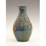 Elton Ware vase, having foliate decoration on a green and blue ground, base with painted mark,
