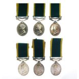 Six George VI Territorial Efficiency Medals awarded to 4272754 SJT L Ridley of the Royal