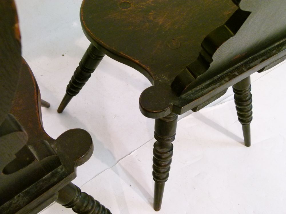 Two unusual 19th Century oak hall chairs, in the 'Romayne' tradition, one with oval back and - Image 8 of 10