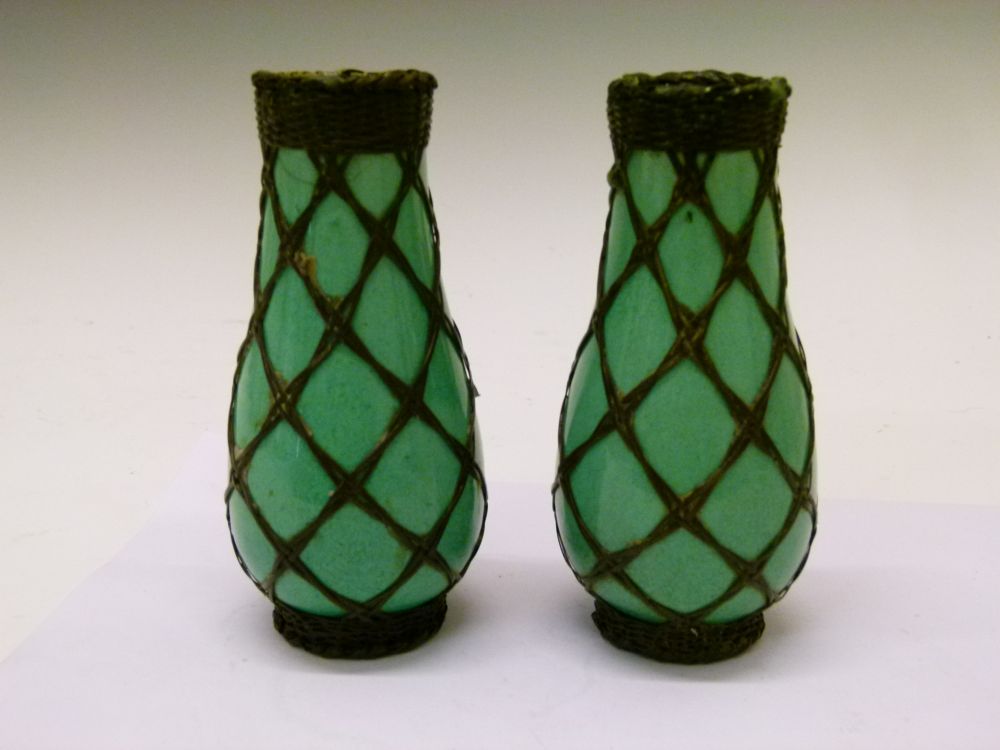 Unusual pair of early 20th Century Japanese celadon porcelain vases, late Meiji/Taisho, each of - Image 2 of 7