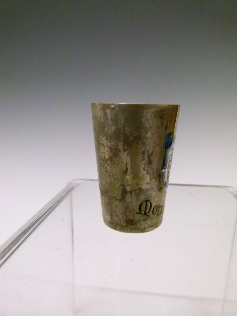 Continental white metal tot beaker of tapering cylindrical form with enamel arms of 'Monte Carlo', - Image 5 of 8