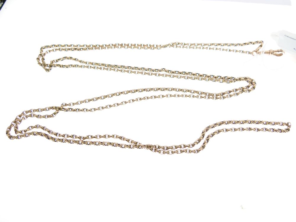 Guard chain, tagged '9c Full', of oval facetted belcher links, 148cm long, 27.5g gross Condition: No - Image 2 of 4