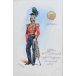 Charles C. Stadden(1919-2002 - Watercolour - Full length portrait of an Officer of the 16th (The Que