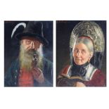 Theodore Recknagl (German 1865-1945) - Pair of oils on board - Head and shoulder portraits of an