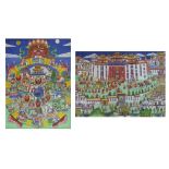 Tibetan Thangka, depicting a red Mahakala and Wheel of Life or Bhavacakra Samsara, 75cm x 54.5cm,