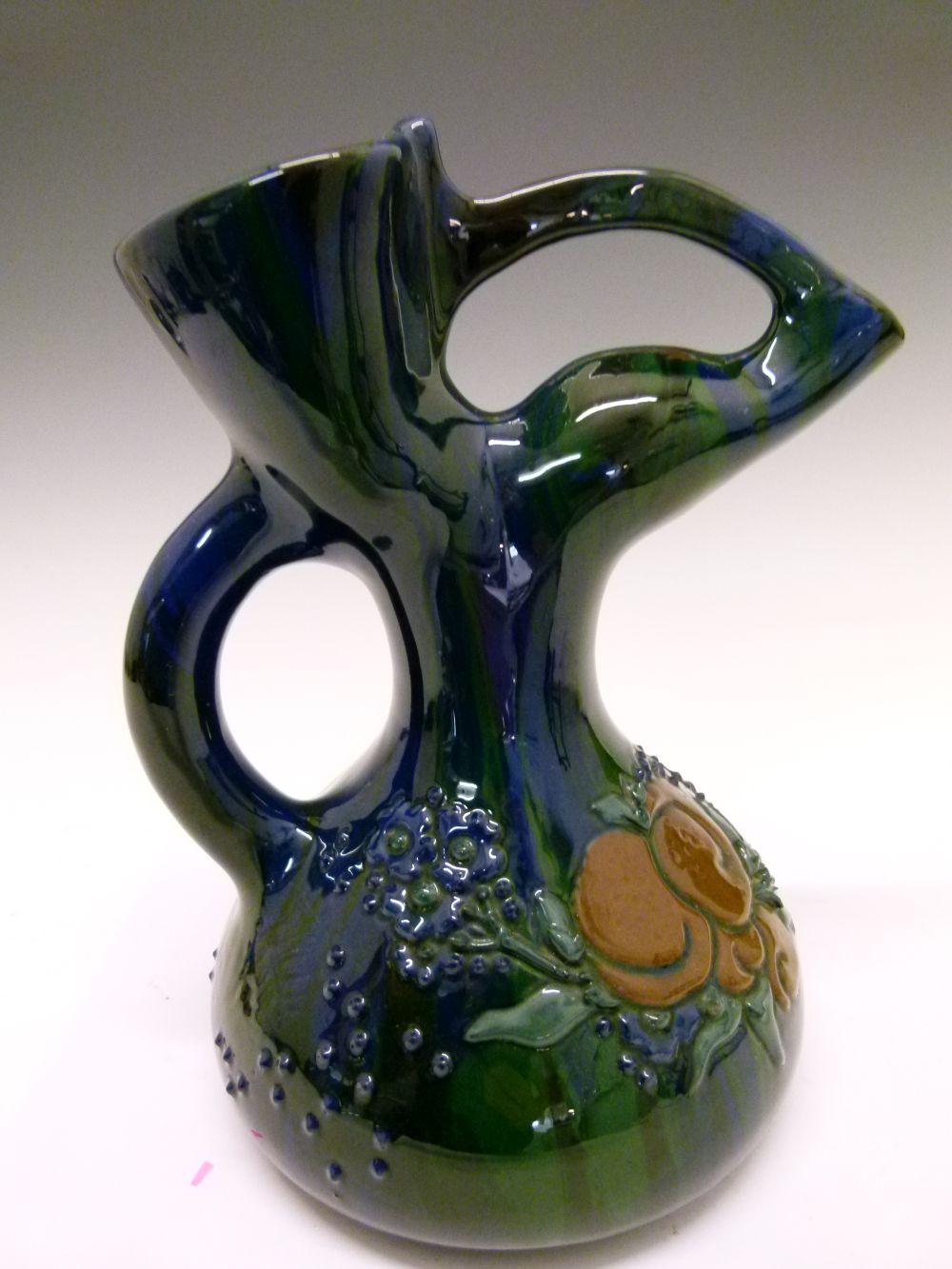 Elton Ware jug, with stylised spout, having foliate decoration on a green and blue ground, mark to - Image 5 of 8