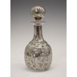 Late 19th/early 20th Century silver-mounted blown glass perfume bottle, the balloon-formed stopper