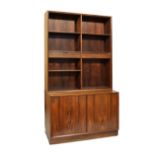 Modern Design - 1960's period rosewood veneered open two section bookcase fitted three shelves and