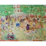 Reg Gammon (1894-1997) - Oil on board - Busy French market scene, signed lower right, 47cm x 59cm,