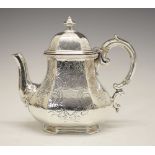 Early Victorian silver teapot, of octagonal-faceted bulbous form, London 1844, sponsors Edward,