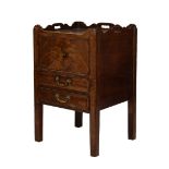 George III mahogany tray-top night cupboard, having a rectangular top with wavy gallery and three