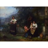 Karl Franz Philippeau (Dutch 1825-1897) - Oil on board - 'A rustic Italian family', signed on the