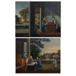 19th Century Chinese School - Pair of oils on canvas - Ladies and gentleman playing Dominoes and Go,