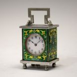 Early 20th Century Continental white metal and enamel miniature desk timepiece, with 2cm white