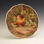 Royal Worcester porcelain plate, decorated with pears, gooseberries and red berries on a mossy bank,