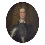 18th Century British School - Oval oil on canvas - Portrait of a bewigged gentleman wearing
