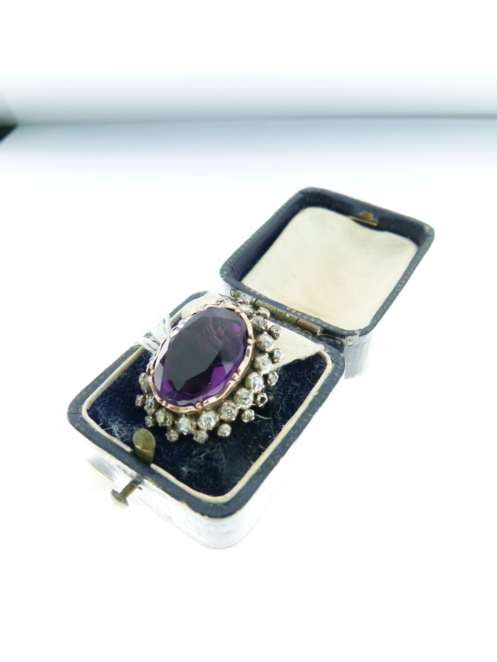 Late 19th Century amethyst and diamond cluster ring, unmarked, the oval cut measuring - Image 7 of 7