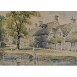 Arthur Charles Fare RWA (1876-1958) - Watercolour - 'At Lower Slaughter', Gloucestershire, signed