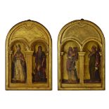 19th Century Italian School - Pair of twin panel devotional Icons, St Barbara and one other female