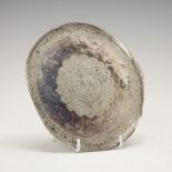 Antique Middle Eastern or Indian white metal card tray, of circular form with central medallion of