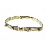 Diamond and cultured pearl bracelet, stamped '585', the mesh bracelet 16cm long, the three graduated