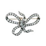 Late Victorian diamond bow brooch, set with sixty-two old brilliant and rose cut diamonds, totalling