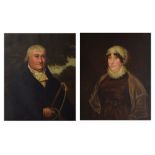 19th Century English School - Pair of oils on canvas - Portrait of a gentleman wearing dark blue