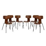 Modern Design - Arne Jacobsen for Fritz Hansen - Set of six stacking bentwood chairs having Fritz