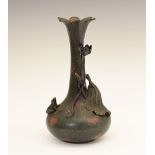Unusual early 20th Century Japanese cold-painted metal vase, of bulbous form applied with frogs