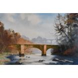 Antony Warren (20th Century English School) - Oil on canvas - River valley with stone bridge and