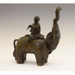 Chinese bronze incense burner, in the form of an elephant with trunk raised, the cover modelled with