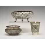 Persian (possibly Isfahan) white metal bowl, with typical Iranian engraved decoration, bearing
