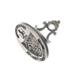 Hester Bateman - George III silver fob seal, the oval matrix with armorial shield and banner 'Vive