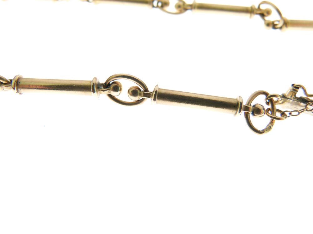 9ct gold baton link chain, to a box clasp with a safety catch, 83cm long, 37g gross Condition: - Image 3 of 5