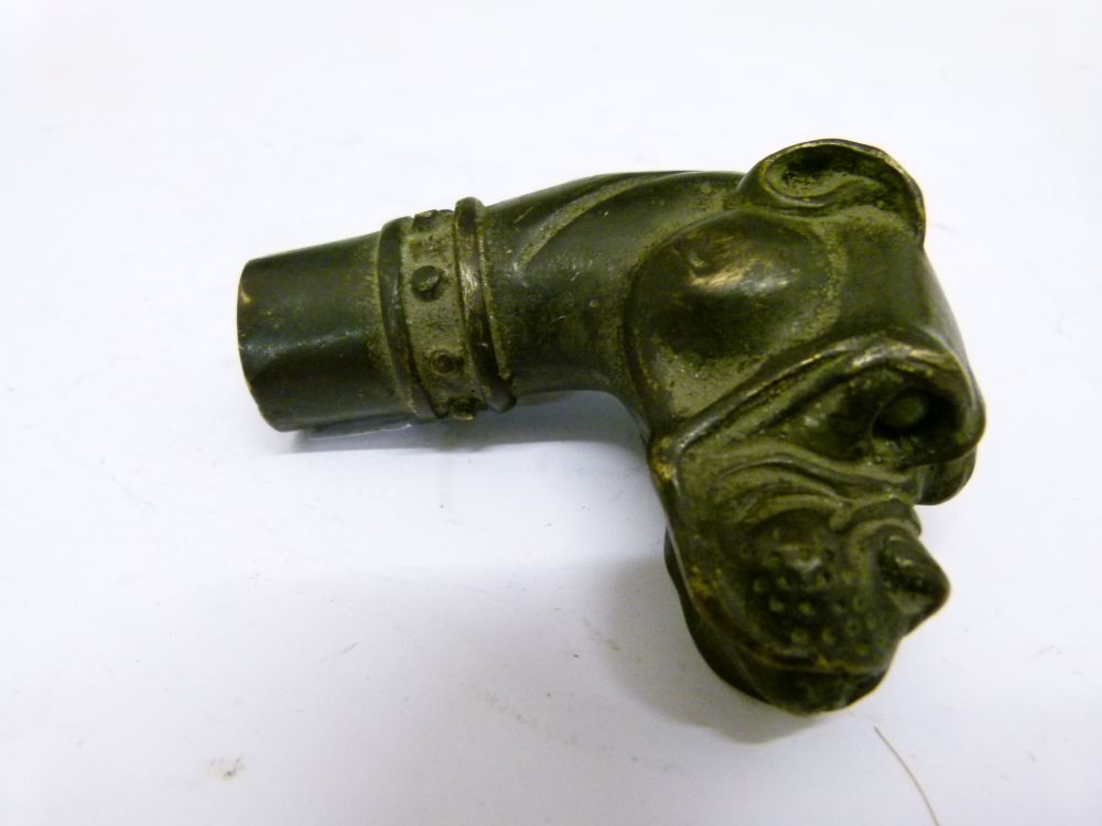 19th/early 20th Century cast walking stick or cane handle modelled as the head of a dog of Boxer - Image 3 of 7