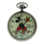 1930's Ingersoll Watch Company 'Mickey Mouse' pocket watch, the white Arabic dial with portrait of