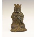 Sino-Tibetan copper alloy figure of a deity, possibly Amitabha or Buddha Shakyamuni, hands clasped