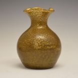 Elton Ware gold/copper crackle baluster vase having a ruffled rim, underside with painted mark, 18cm