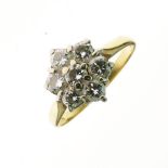 Seven stone diamond 18ct gold cluster ring, the brilliant cuts totalling approximately 1 carat, size