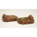 Workshop of Robert Thompson of Kilburn North Yorkshire - A pair of 'Mouseman' oak ashtrays, each