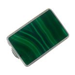 Japanese white metal and malachite-effect powder compact by Kichigoro Uyeda, of rounded oblong