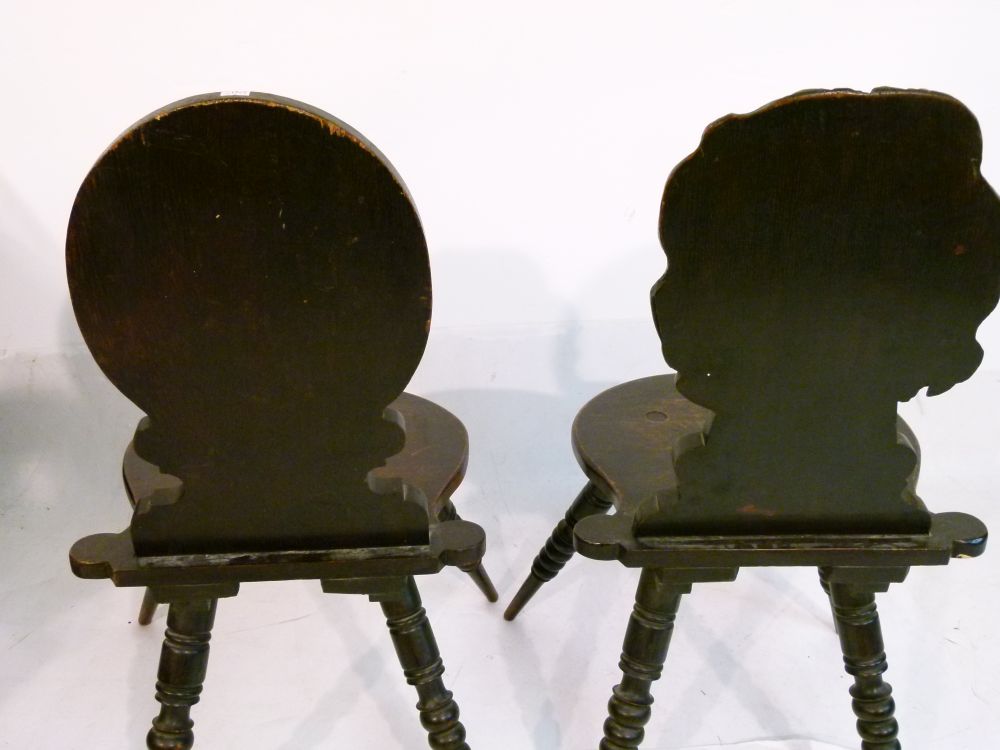 Two unusual 19th Century oak hall chairs, in the 'Romayne' tradition, one with oval back and - Image 7 of 10