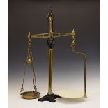 Set of Victorian cast iron and brass shop scales, Class 'C' to weigh 1lb, with palmette finial