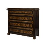 Late 18th/early 19th Century black lacquered chest of four drawers, probably Chinese export, the